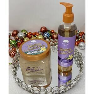 HTF Lot of 2~Tree Hut Tahitian Vanilla Bean Shea Sugar Scrub, 18oz ~Shaving Oil